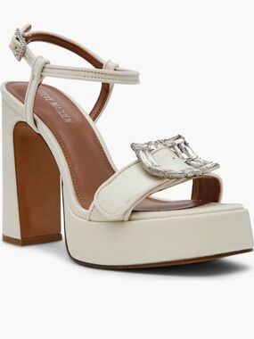 Steve Madden Liandra Satin Ivory Ankle Strap Platfrm Embellish Buckle Sz 10 NWB